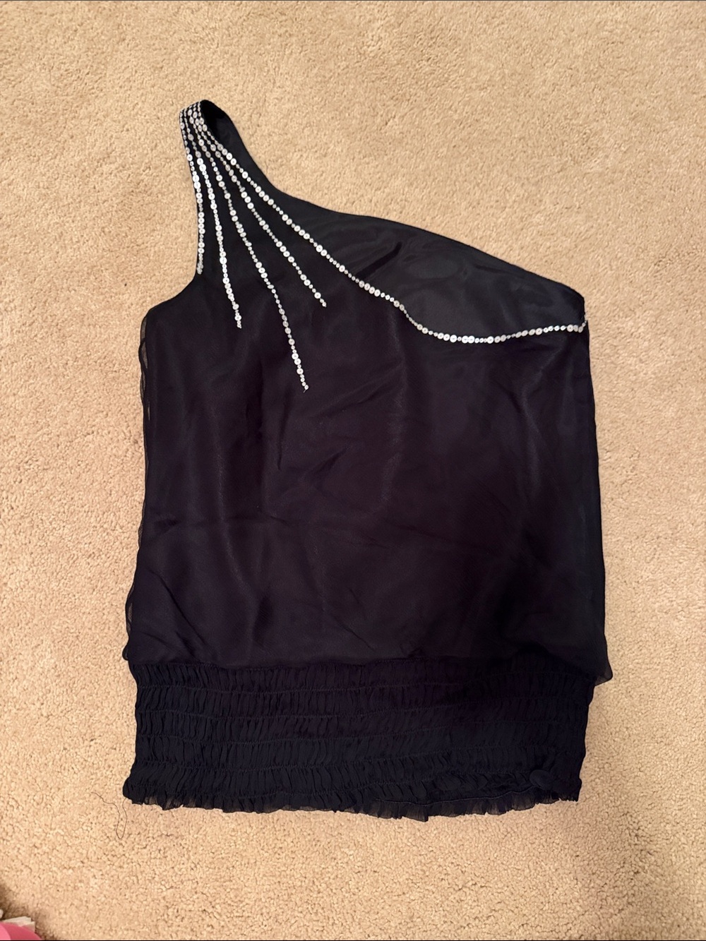 Laundry By Shelli Segal Black One-Shoulder Beaded Top